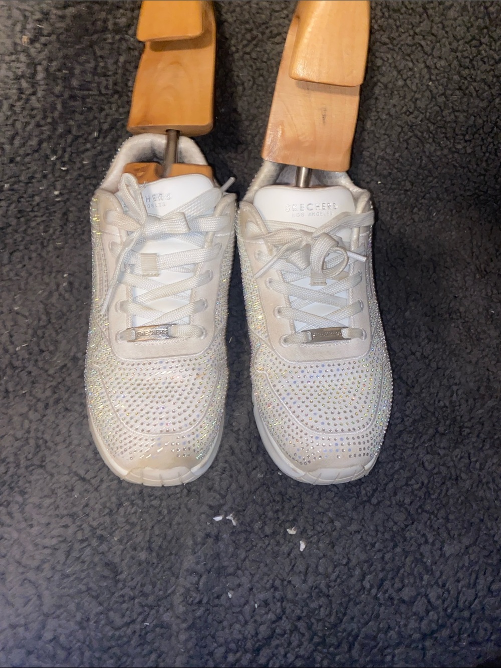 Skechers White Rhinestone Embellished Women's Sneakers